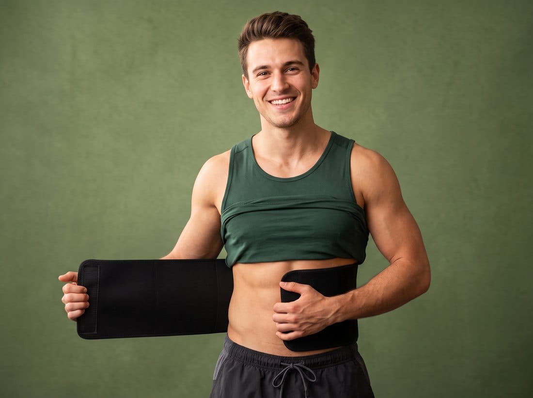 Homme souriant ajustant la ceinture de sudation Slimdoo